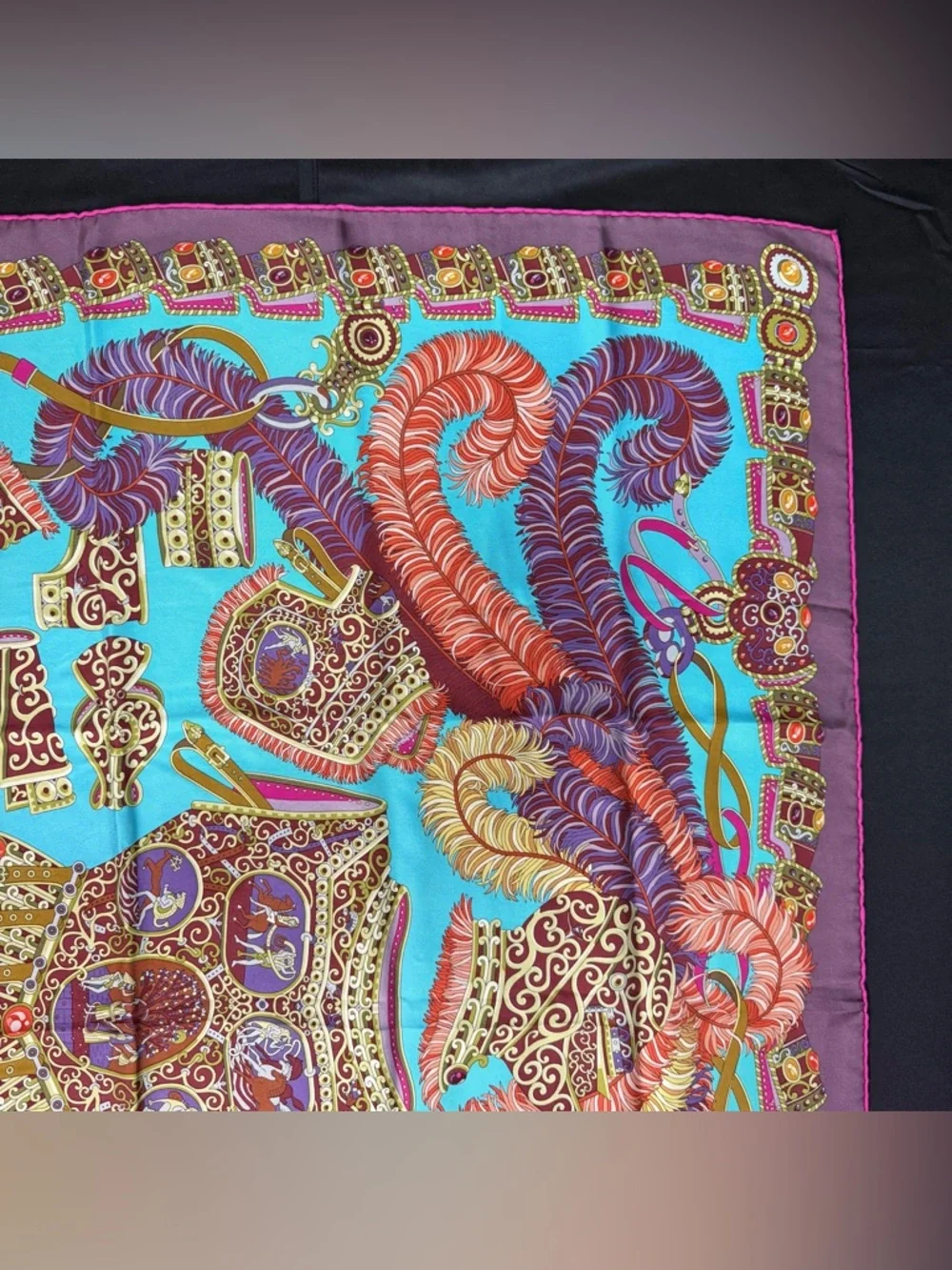 Hermes Silk Scarf Sous Le Gide De Mars Armor Purple Teal Gold Authentic - Picture 4 of 12